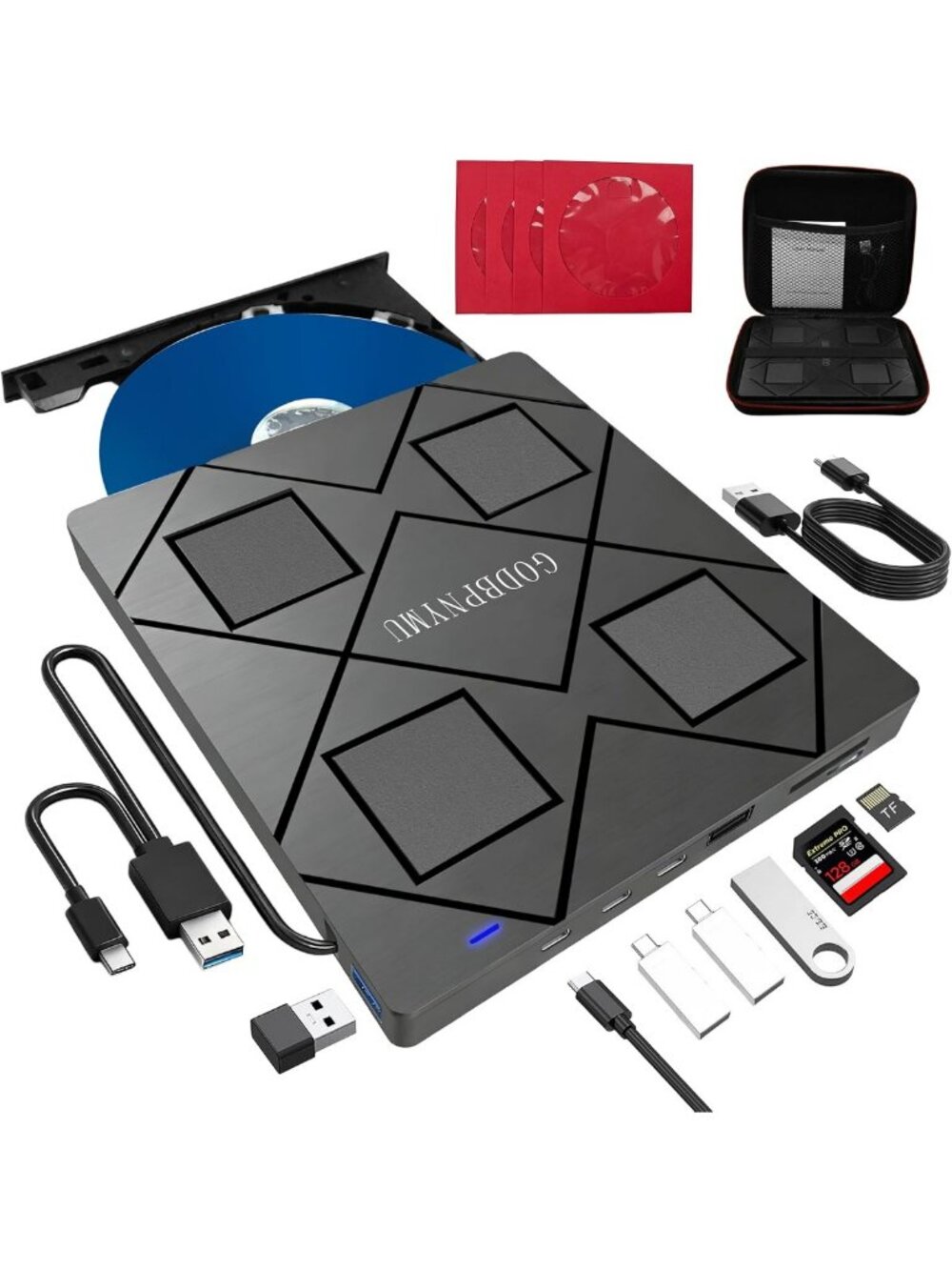 8-in-1 External Blu-ray/DVD Drive for PC - High-Speed Data Transfer & Portable